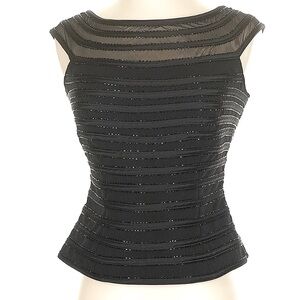 Vintage Cache Corset Zip Blouse Top Black Mesh Off Shoulder Beaded Size 4 Small